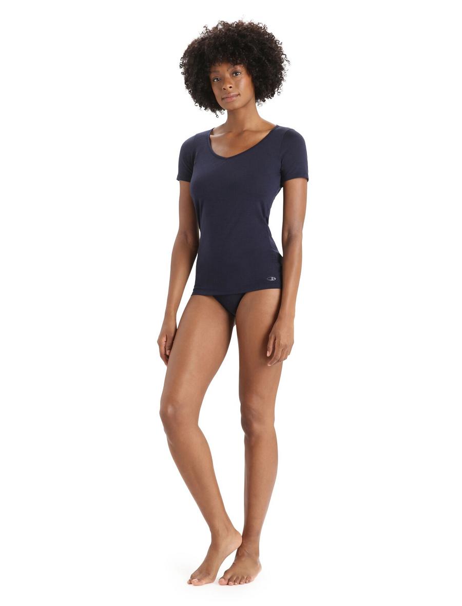 Women's Icebreaker Merino Siren Short Sleeve Sweetheart Top Underwear Midnight Navy | CA 1264MQZA